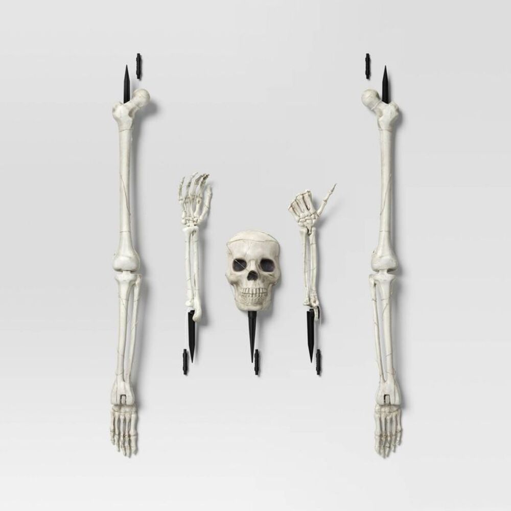 5pc Skeleton Parts Stake Lights Halloween Decorative Prop Off White